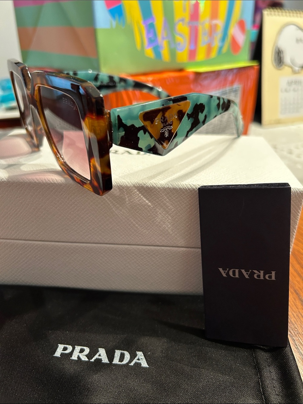 Prada Unisex Tortoiseshell Frame with Teal Camouflage Temple Sunglasses